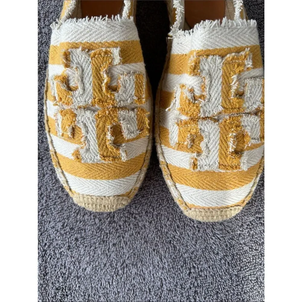 TORY BURCH Fray Stripe Espadrille Flat In Citrus, Size 11, NWOT